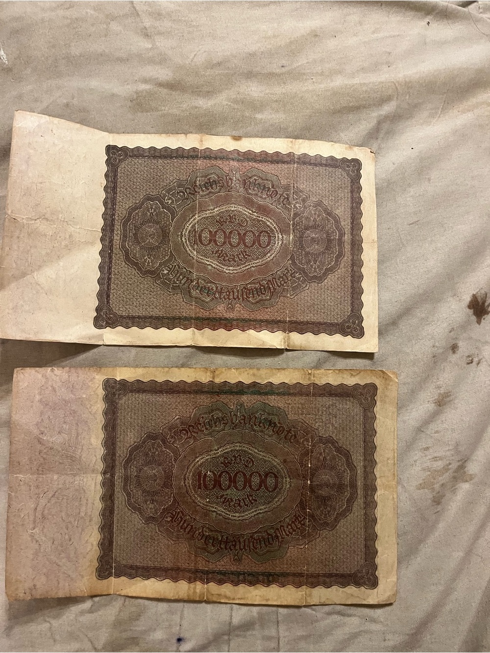 Germany 1923 Reichsbanknote 100000 Mark Banknotes Lot of 2 Uncertified